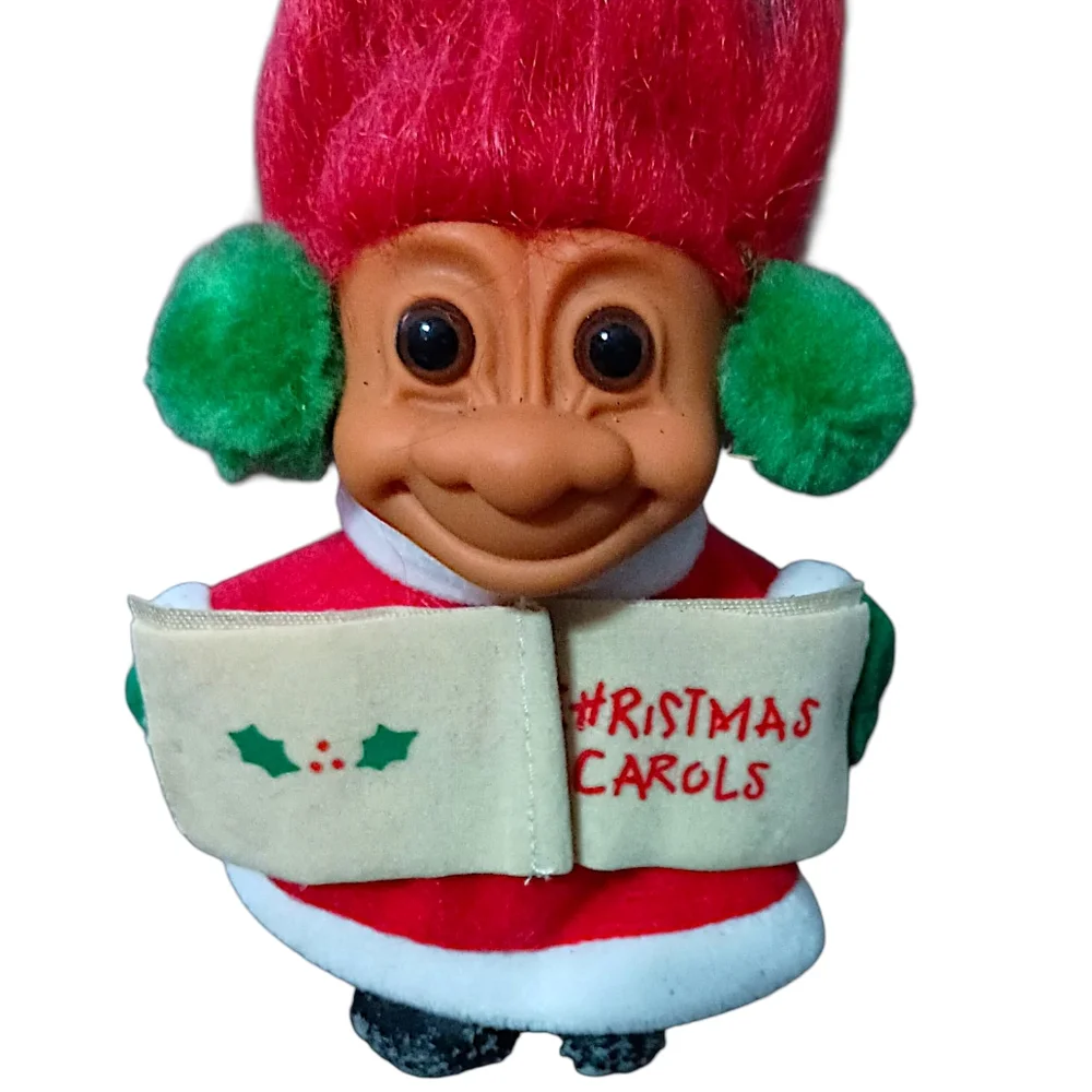 Vintage Russ Christmas Caroler‎ Troll Doll Red Hair 90s Ear Muffs Holiday Xmas